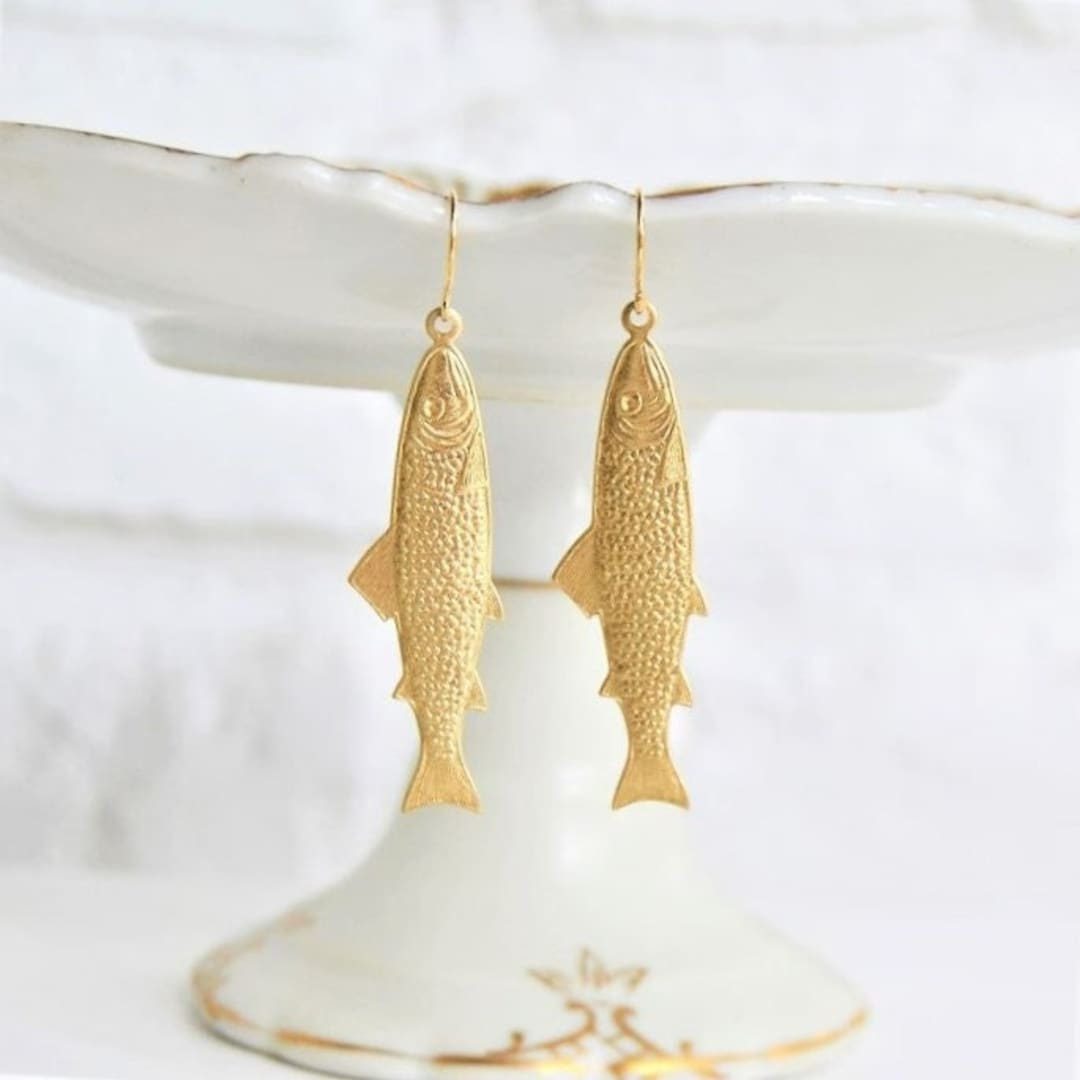 Fish Earrings Trout Fishing Earrings Gold Fish Earrings Salmon Fishing