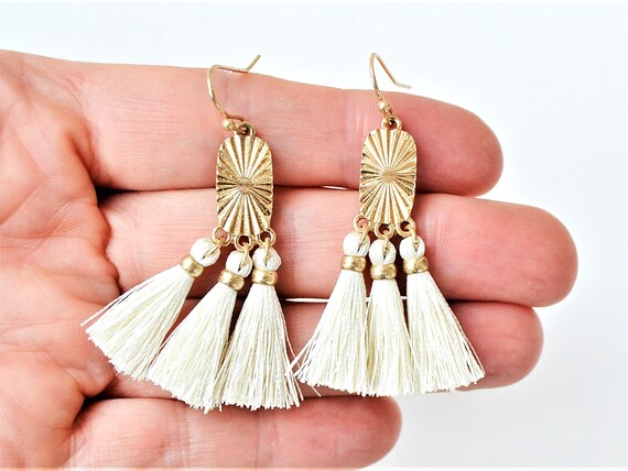 Tassel Earrings White Tassel Earrings Bohemian Tassel Earrings