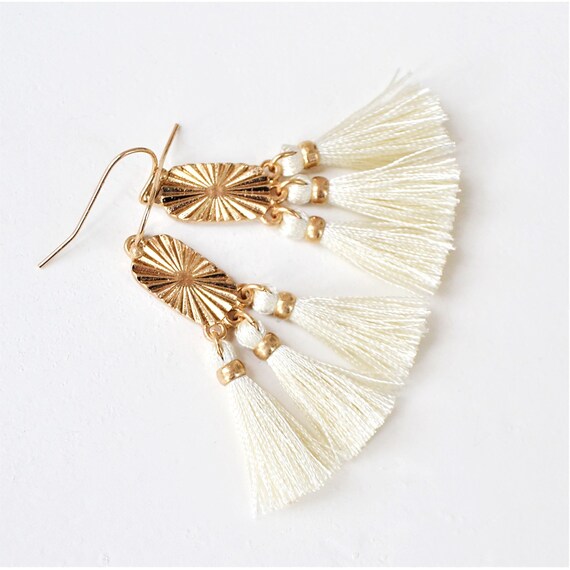Tassel Earrings White Tassel Earrings Bohemian Tassel Earrings