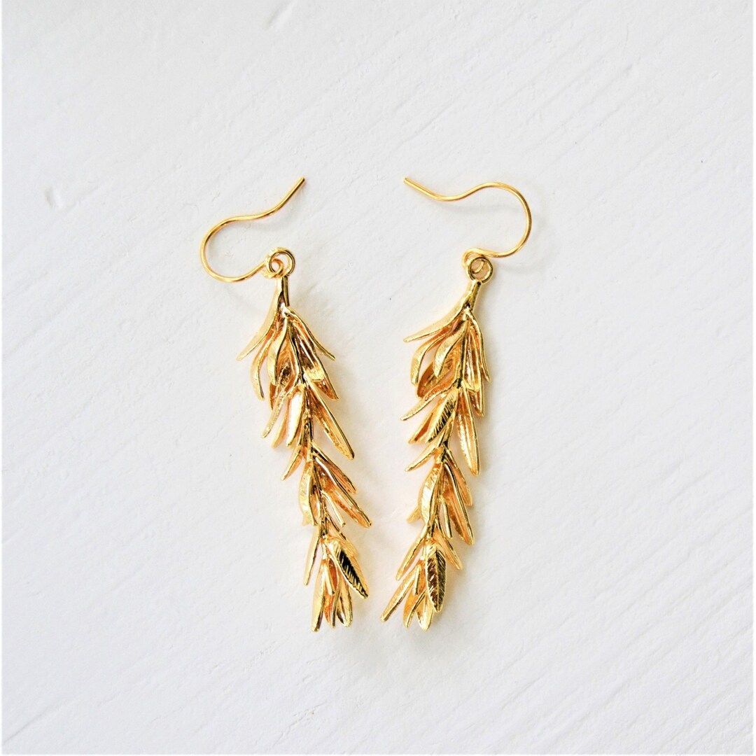 Rosemary Leaf Earrings Gold Leaf Earrings Twig Branch Earrings Etsy