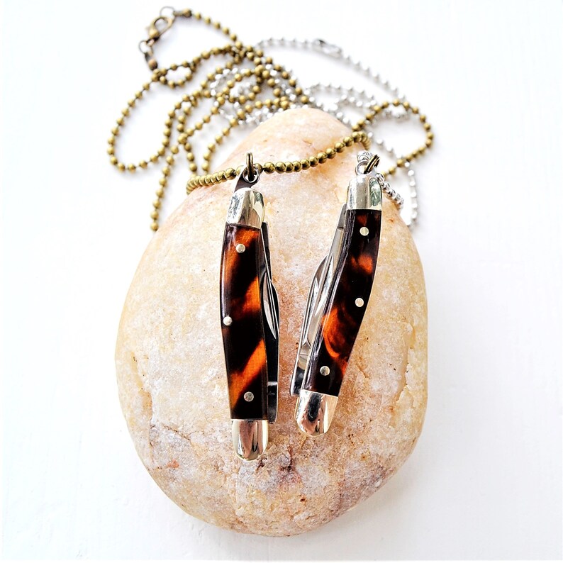 Knife Necklace Tortoiseshell Necklace Pocket Knife Necklace Etsy