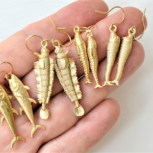 Fish Earrings Gold Fish Earrings Summer Earrings Fishing Earrings Beach Earrings Brass Fish Charms Gone Fishing Earrings Fish Jewelry