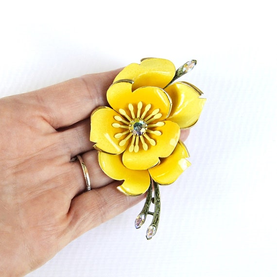 Vintage Flower Brooch Yellow Flower Brooch Flower… - image 5