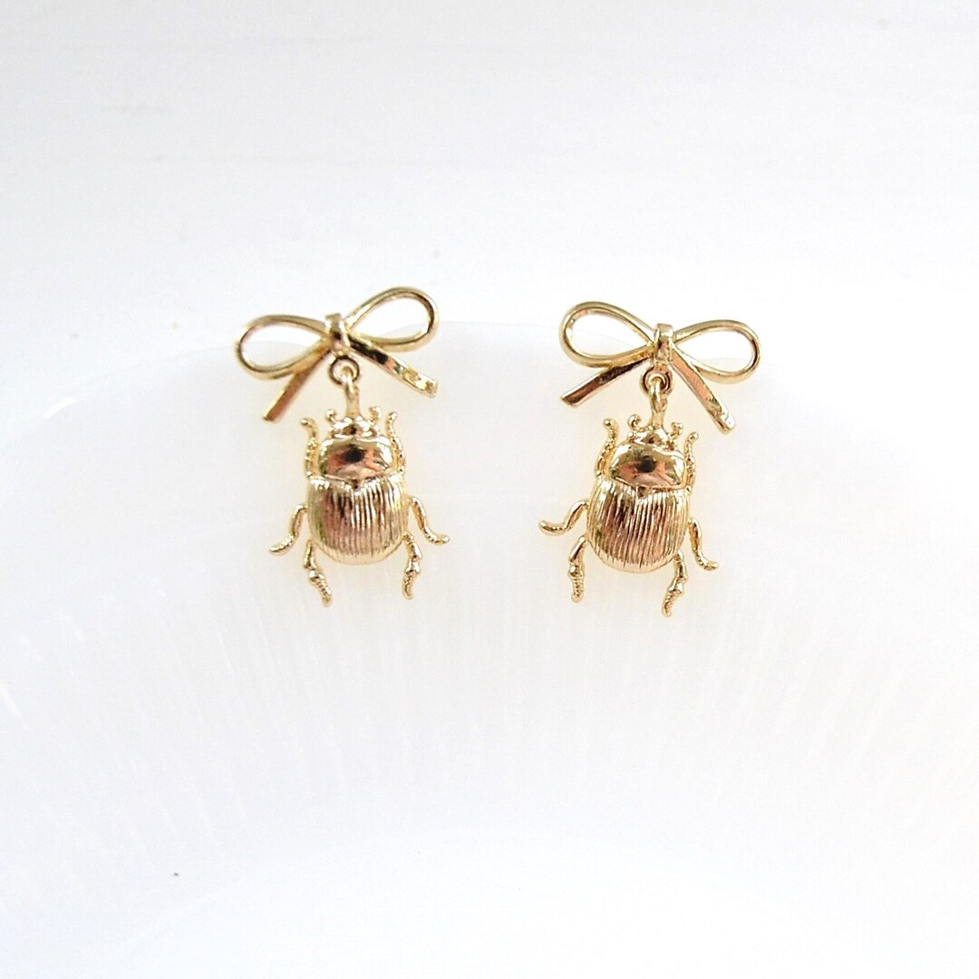 Beetle Earrings Bug Earrings Gold Bug Earrings Insect Earring Golden