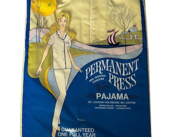 Vintage Permanent Press Summer Pajama Set Short Sleeves Yellow Dacron New sz S