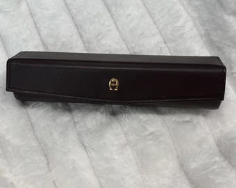 Vintage Etienne Aigner Leather Lipstick Case w/ Mirror Long Dark Burgundy Snap