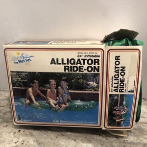1985 Intex The Wet Set 84&quot; Alligator Ride-On Inflatable Vintage Open Torn Box