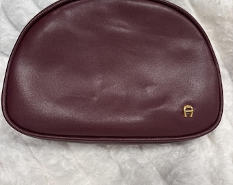 Vintage Etienne Aigner Cosmetic Bag Personal Assets Zip Dark Burgundy Makeup