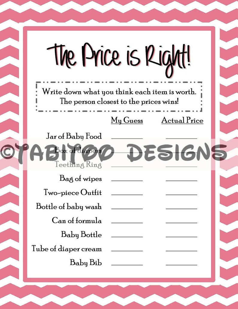 Baby Shower Price is Right PRINTABLE Etsy