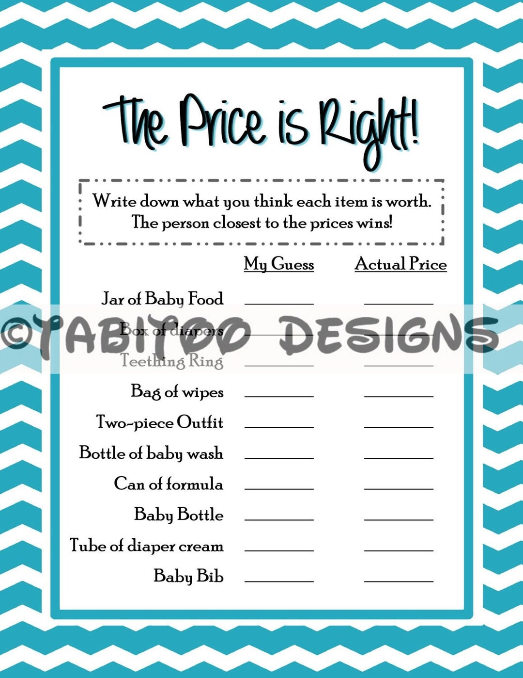 Baby Shower Price is Right PRINTABLE - Etsy