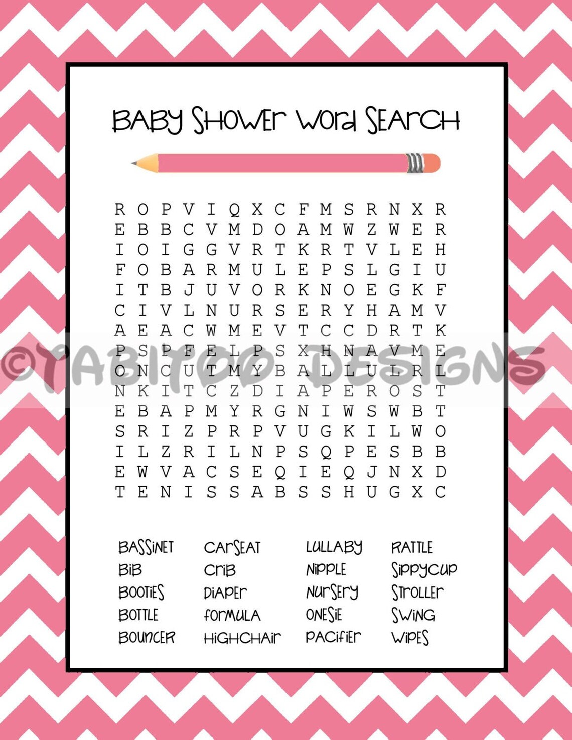 Baby Shower Word Search PRINTABLE - Etsy