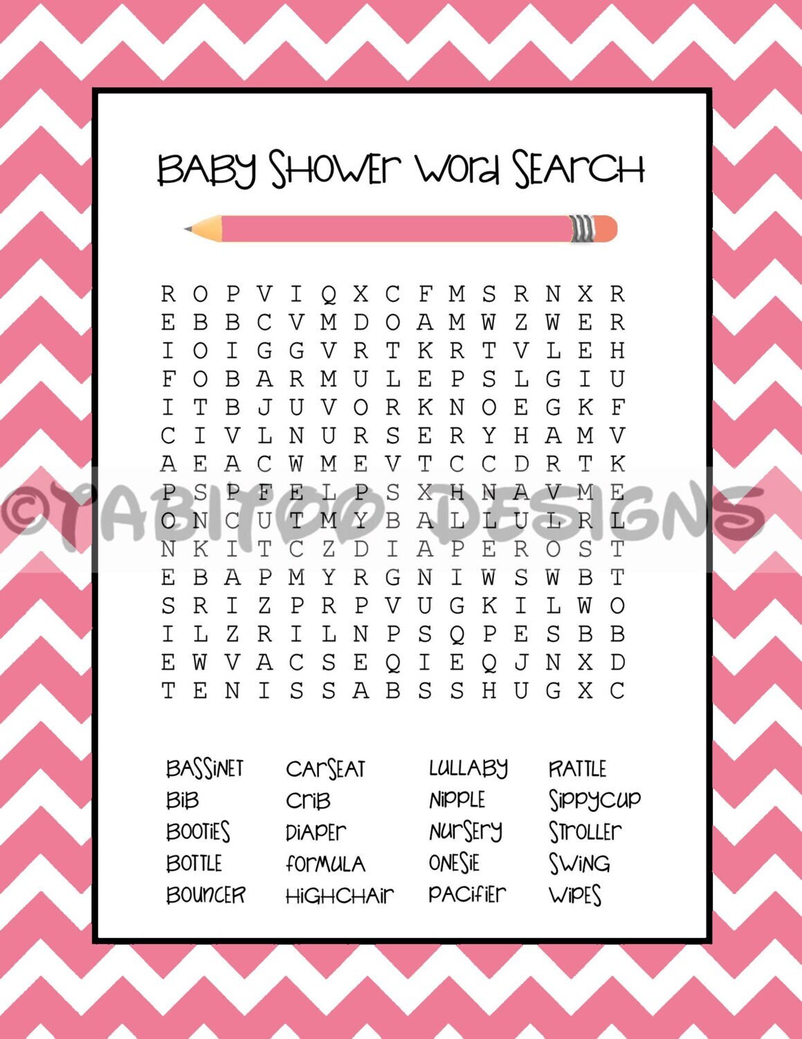 Baby Shower Word Search PRINTABLE - Etsy
