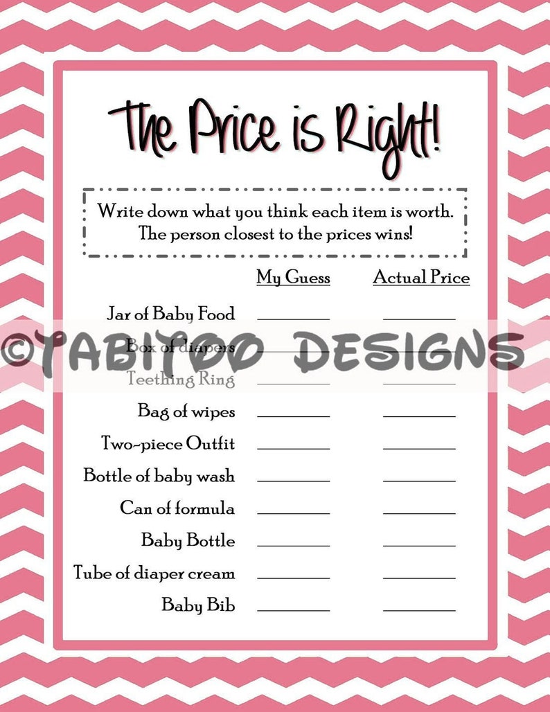 Baby Shower Price is Right PRINTABLE - Etsy