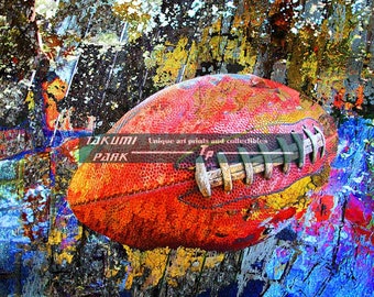 Colorful football wall decor, Unframed sports photo print, Football art print, Football player gift idea, Mancave art, Football wall art