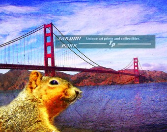 San Francisco Golden Gate Bridge Art Squirrel Photo Bomb, 11x14,16x20, 8x10 Photo Print, City Wall Art, Landscape Art, Skyline Art, Cute Art
