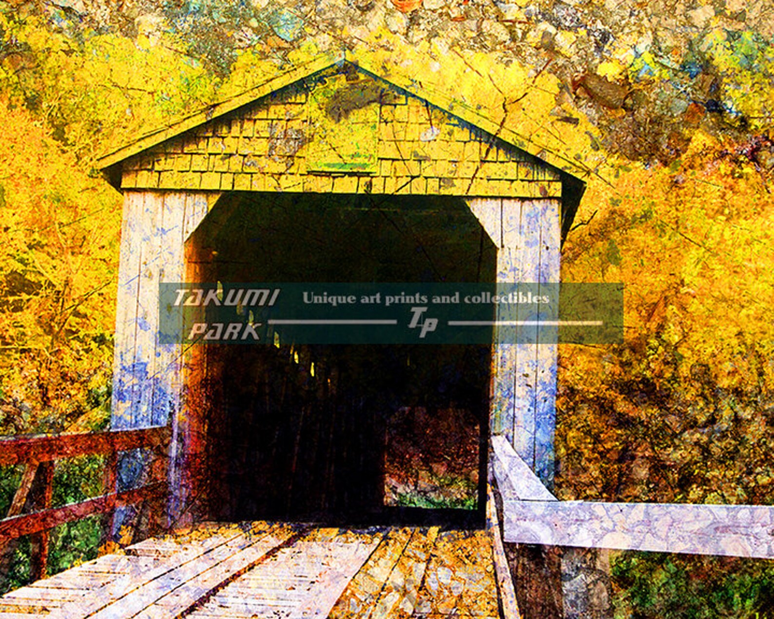 Contemporary Covered Bridge Wall Decor Colorful Home Decor Etsy
