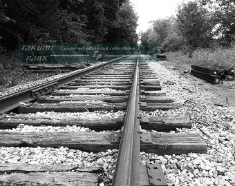 Black And White Railroad Track Photograph Print, Home Decor, Gift For Train Lovers, Home Decor, Den Art Pictures, Rural Photography