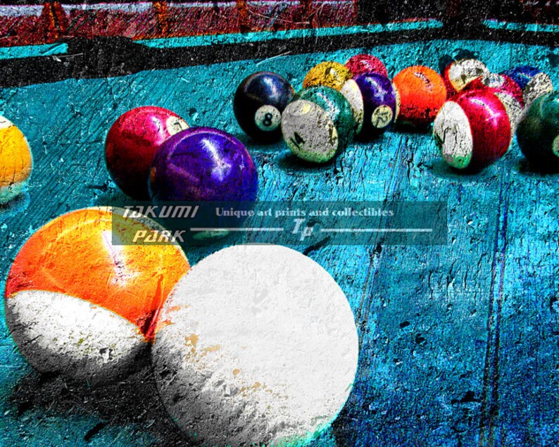 Billard bunte Kunstdruck, Pool Raum Wand Kunstdruck, Fotodruck, Snooker Kunst, Pool Tisch Kunstwerk, Mancave Zimmer Dekor, Spielzimmer Kunst Bild 1