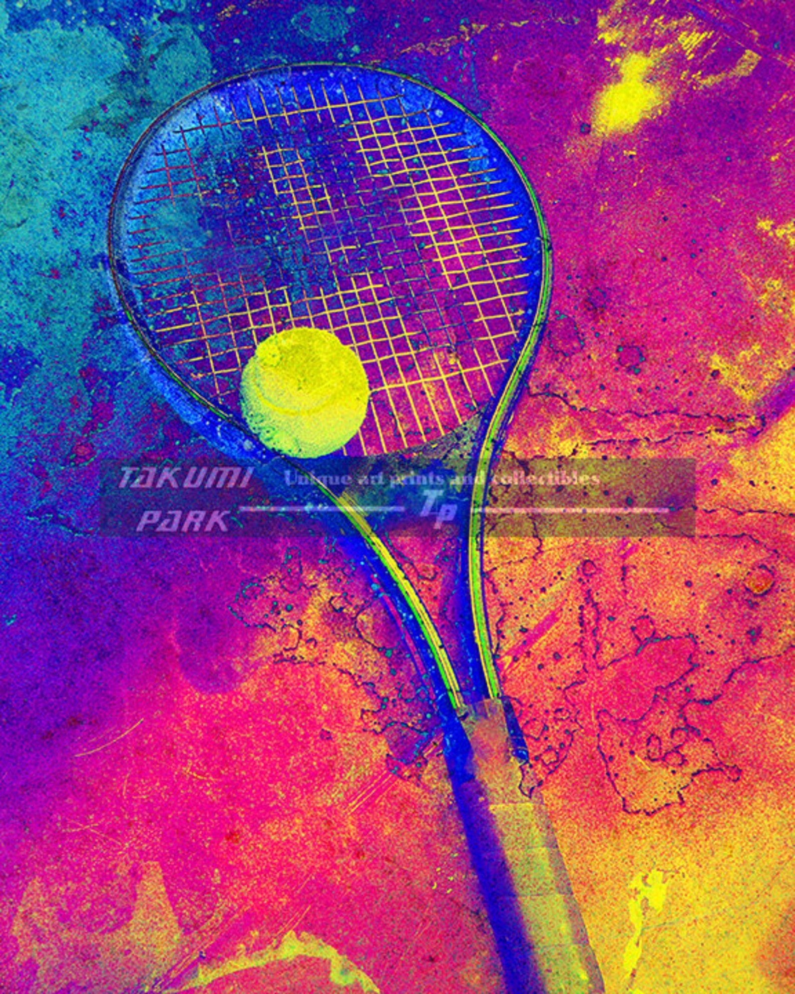 Tennis Racket and Ball Art Print, Colorful Art Print, Sports Art Print