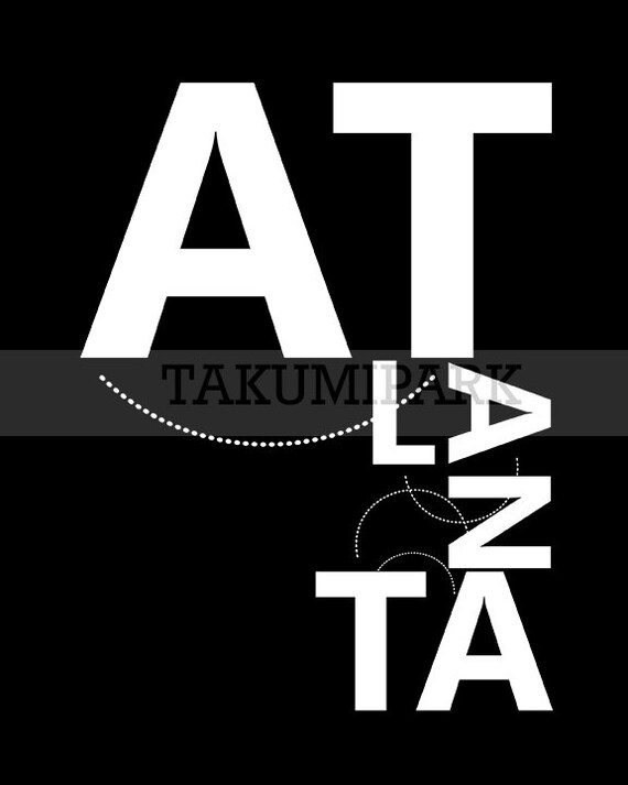 Atlanta Typography Poster Print Black And White Home Decor Etsy