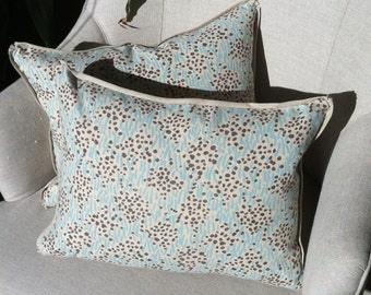 Pair of petite China Seas pillows with linen backing and flange - 16" x 12"