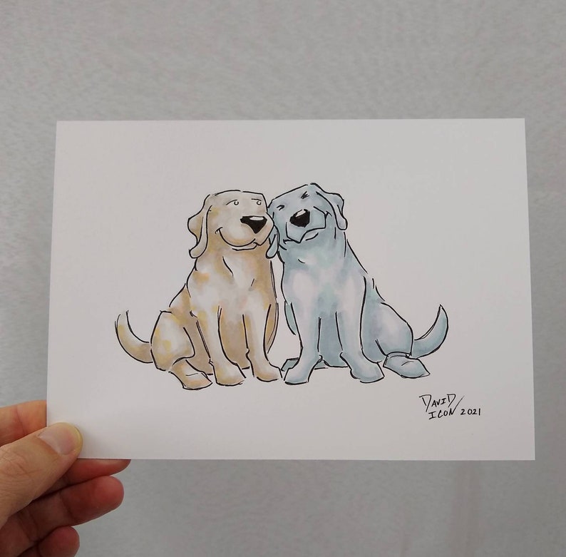 Original Sketch OOAK Marker Illustration on 5x7 Bristol Paper Puppy Dog Drawing Best Friends