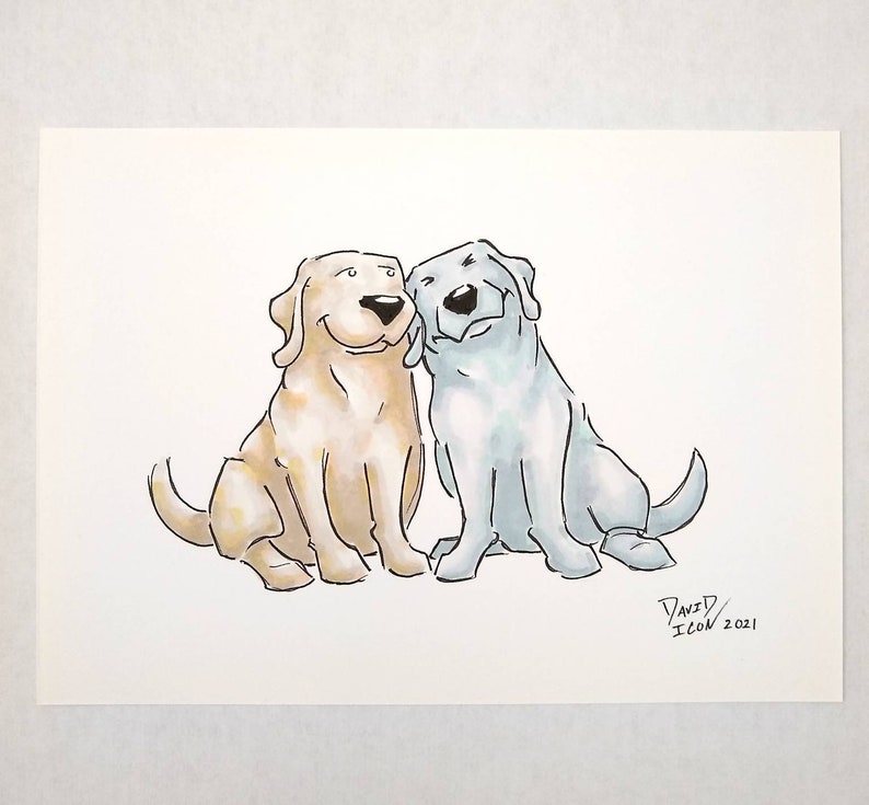 Original Sketch OOAK Marker Illustration on 5x7 Bristol Paper Puppy Dog Drawing Best Friends