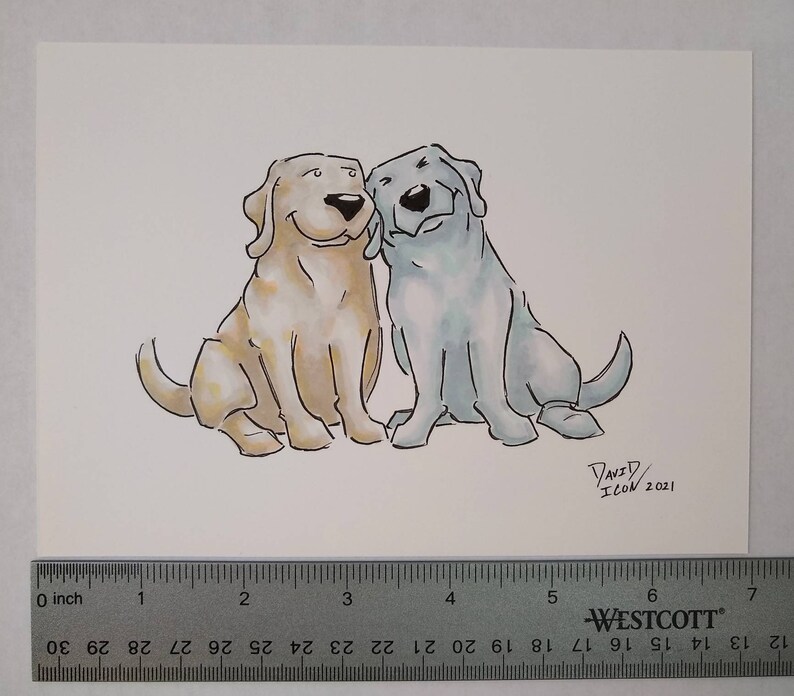 Original Sketch OOAK Marker Illustration on 5x7 Bristol Paper Puppy Dog Drawing Best Friends