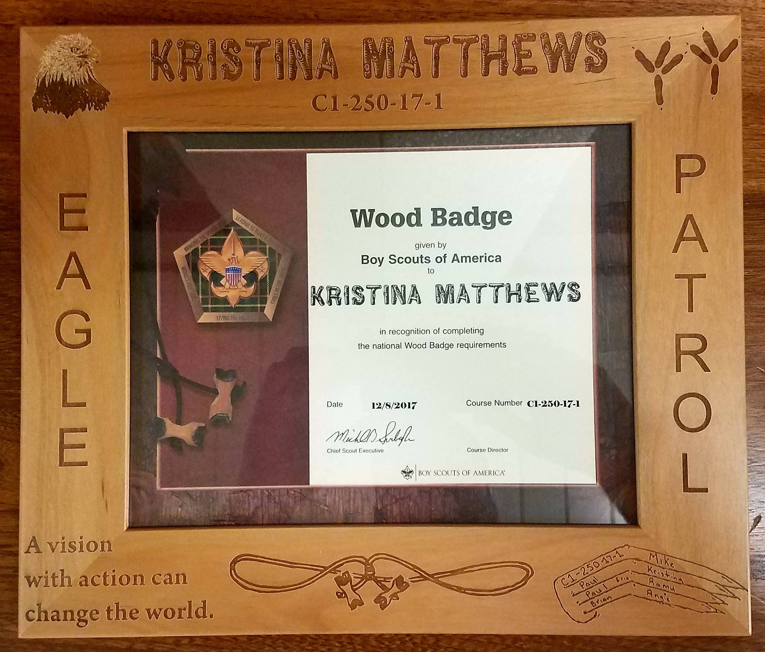 5 Custom Engraved 8 X 10 Wood Badge Certificate Frames With Patrol