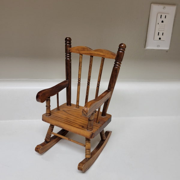 Very Nice 1950's Hand Carved Red Oak Spindle Back Miniature Country French Style Children's Rocking Chair