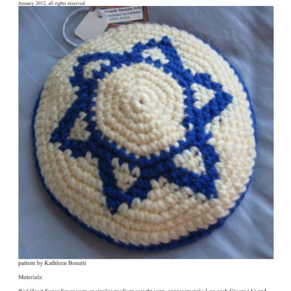 Star of David Yarmulke Crochet Pattern - PDF File Digital Delivery