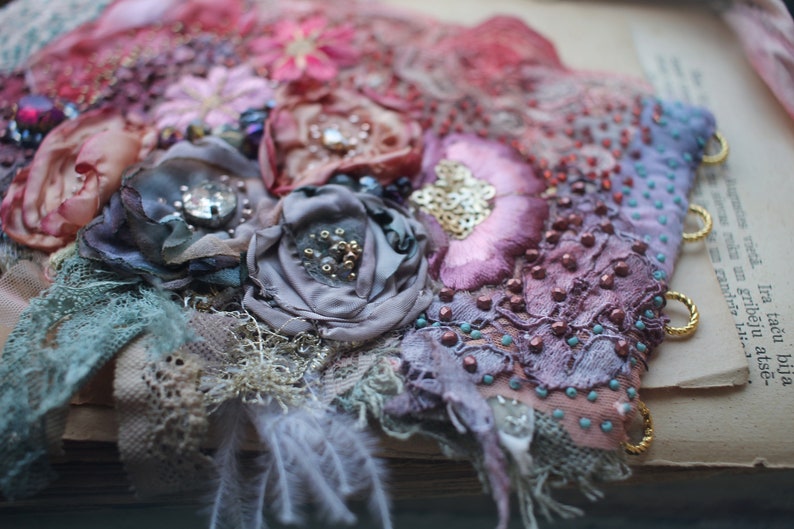 Wearable Textile art cuff bracelet Embroidered Victorian Lace cuff