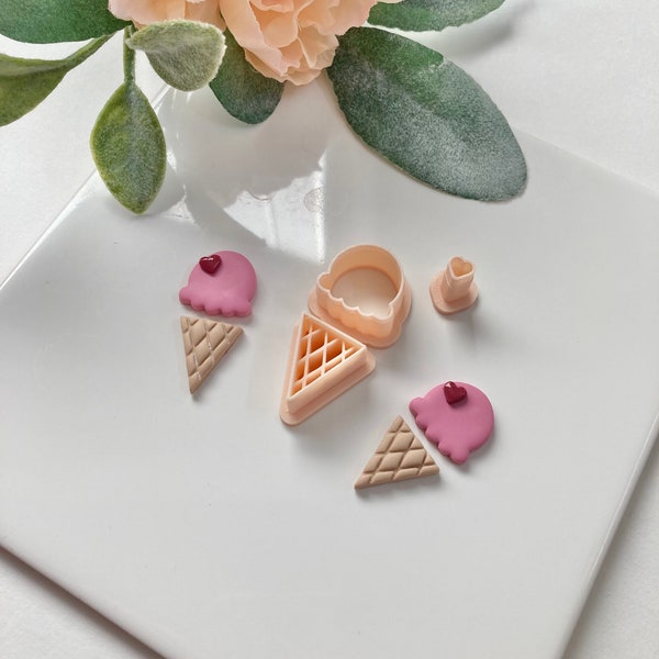 Ice Cream Cone Clay Cutter Set for Polymer Clay Earring Making - Sharp Clay Cutters - Fondant Cutters - Clay Food Shape - Heart - Valentines