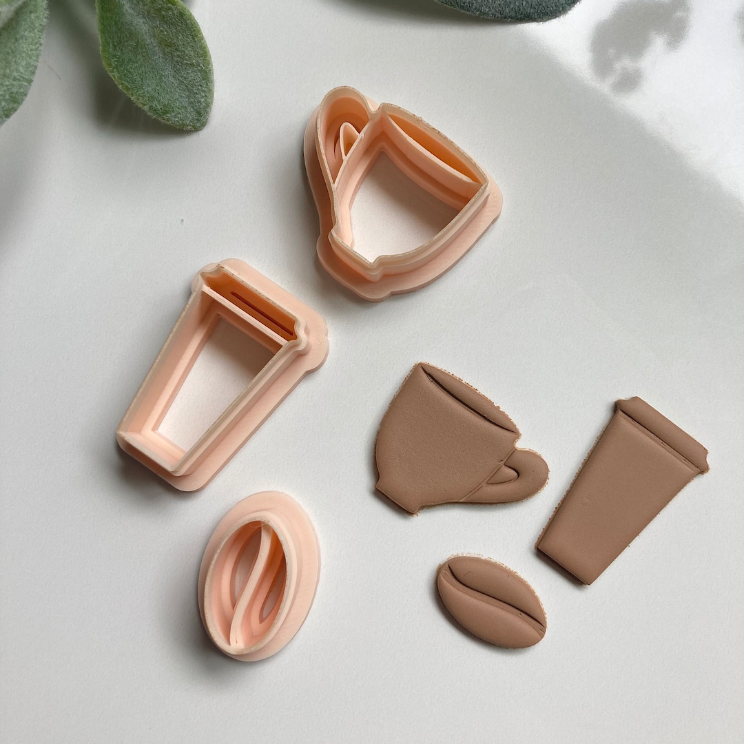 Coffee Theme Clay Cutter Set Latte Cup Coffee Bean Polymer Etsy
