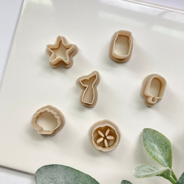 Summer Clay Stud Cutters - Polymer Clay Cutters - Popsicle - Mason Jar - Starfish - Mermaid - Sand Dollar - Seashell - Sharp Cutters - Tools