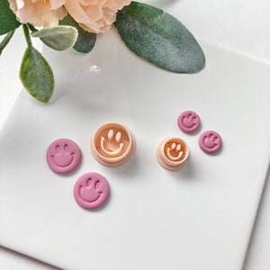 Smiley Face Embossed Clay Cutter for Polymer Clay Earring Making - Happy Face - Groovy - Unique - Round - Sharp Cutters