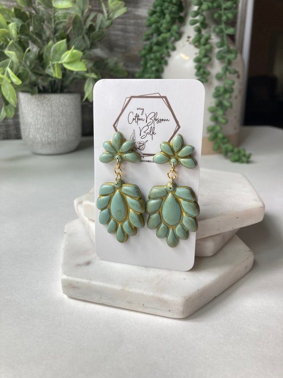 The Laurel Clay Earrings Handmade Vintage Inspired Lightweight Gold Brushed My Cotton Blossom Belle Etsy UK
