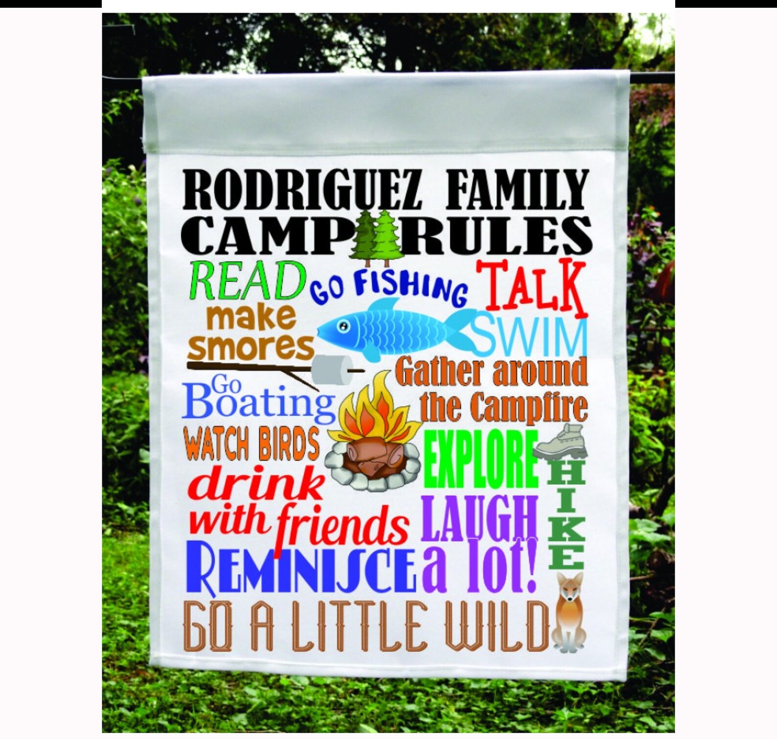 Personalized Camp Rules Garden Flag Etsy