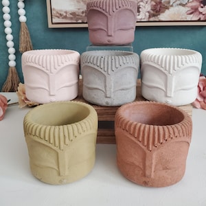 Concrete Face Matte Gift Planter With Drainage - Cement Plant Pot - Modern Plant Pot - Unique Planter - Medium Plant Pot - 4.5 Inch Planters
