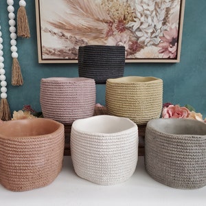 Large Wicker Concrete Planter Gift With Drainage, Minimalist Cement Planter, Modern Unique Planter, Large Planter, Plant Pots, 5&quot; 5 Inch