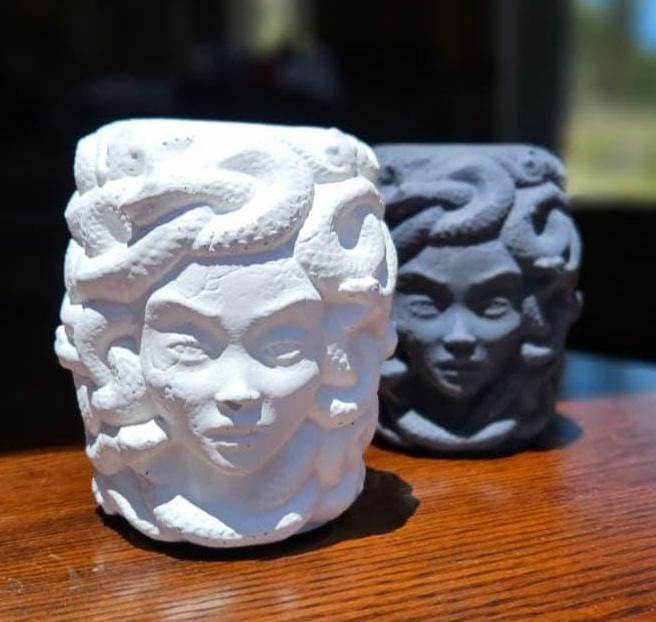 Medusa Concrete Planter: Snake Face Succulent Pot with Drainage