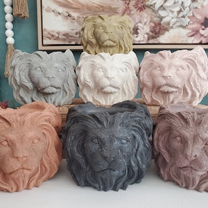 Large Lion Concrete Planter Gift With Drainage, Animal Cement Planter, Modern Unique Planter, Large Planter, Plant Pots, 3" 3 Inch
