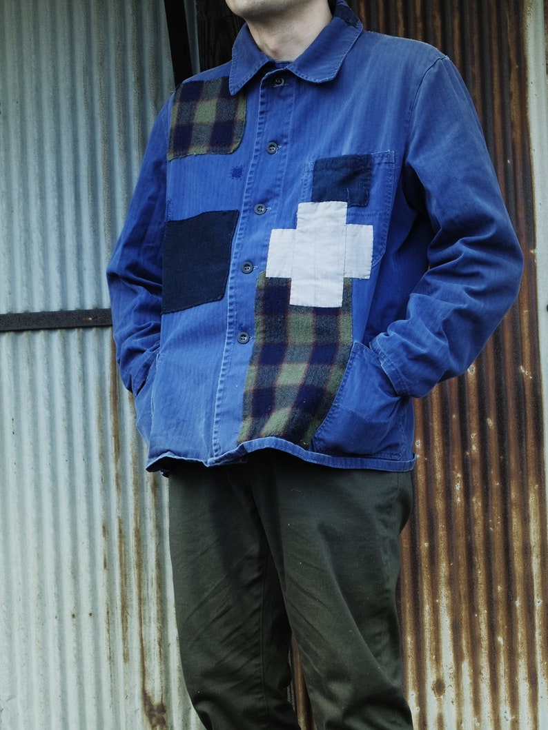 boro patchwork & sashiko vintage German work jacket image 1
