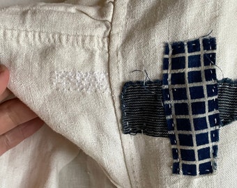 French vintage × Japanese indigo repair open smock