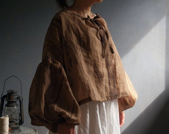 Kakishibu dyed balloon sleeve blouse