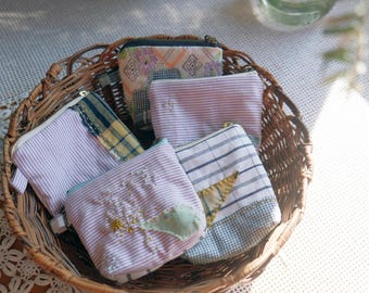 Vintage fabrics patched pouches