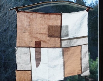 kakishibu dyed patchwork fabric art