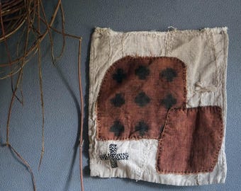 kakishibu dyed patchwork fabric art