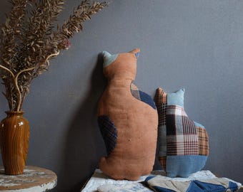 Kakishibu Dyed & Japanese vintage fabric stuffed cat