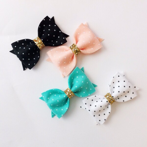 PICK 1:  Felt Bow clip or headband- polka dot felt bow- glitter bow